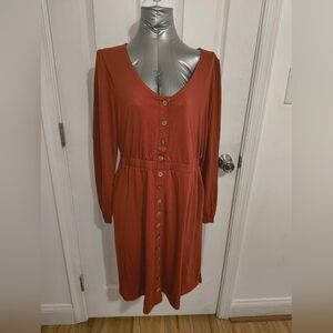 Brown Scoop Neck Bishop Sleeve Long Dress 69